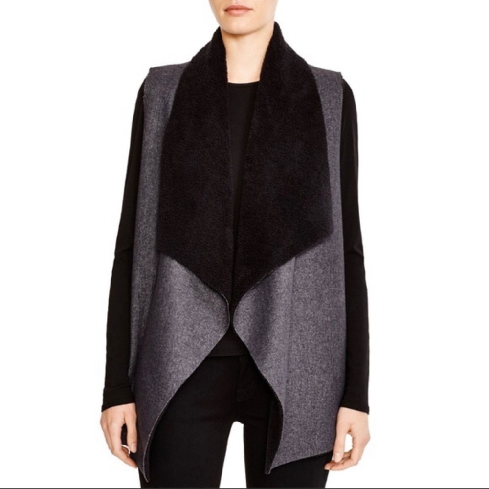 Splendid Keane Sherpa Open Vest Black Gray Combo